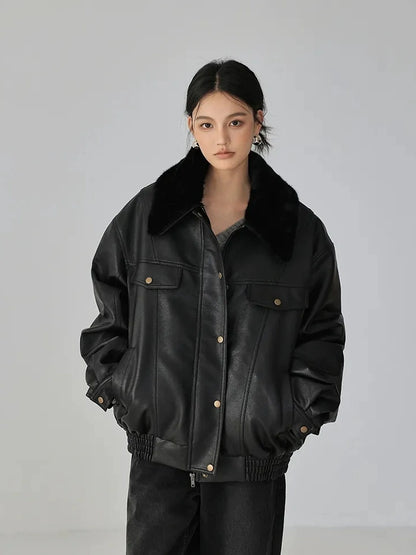 FU FRESH UP Fall Winter Eco Pu Shearling Collar Jacket