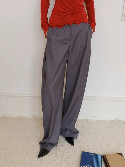 FU FRESH UP Fall Winter Lem Style Drop Shaped Wide Leg Trousers