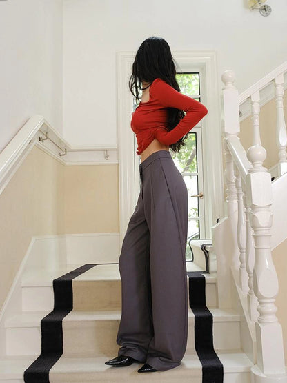 FU FRESH UP Fall Winter Lem Style Drop Shaped Wide Leg Trousers