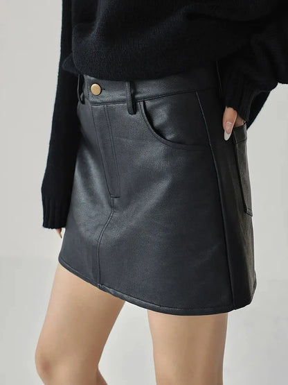 FU FRESH UP Fall Winter Pu Leather A Line Mini Skirt