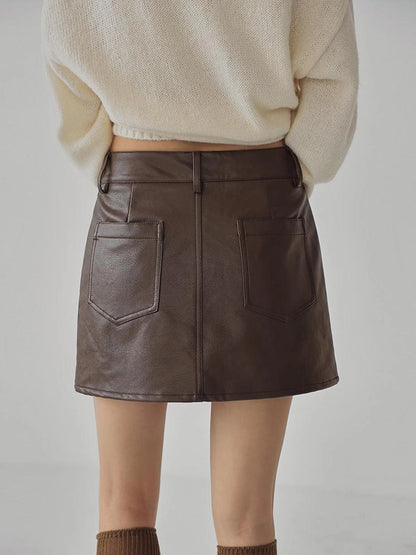 FU FRESH UP Fall Winter Pu Leather A Line Mini Skirt