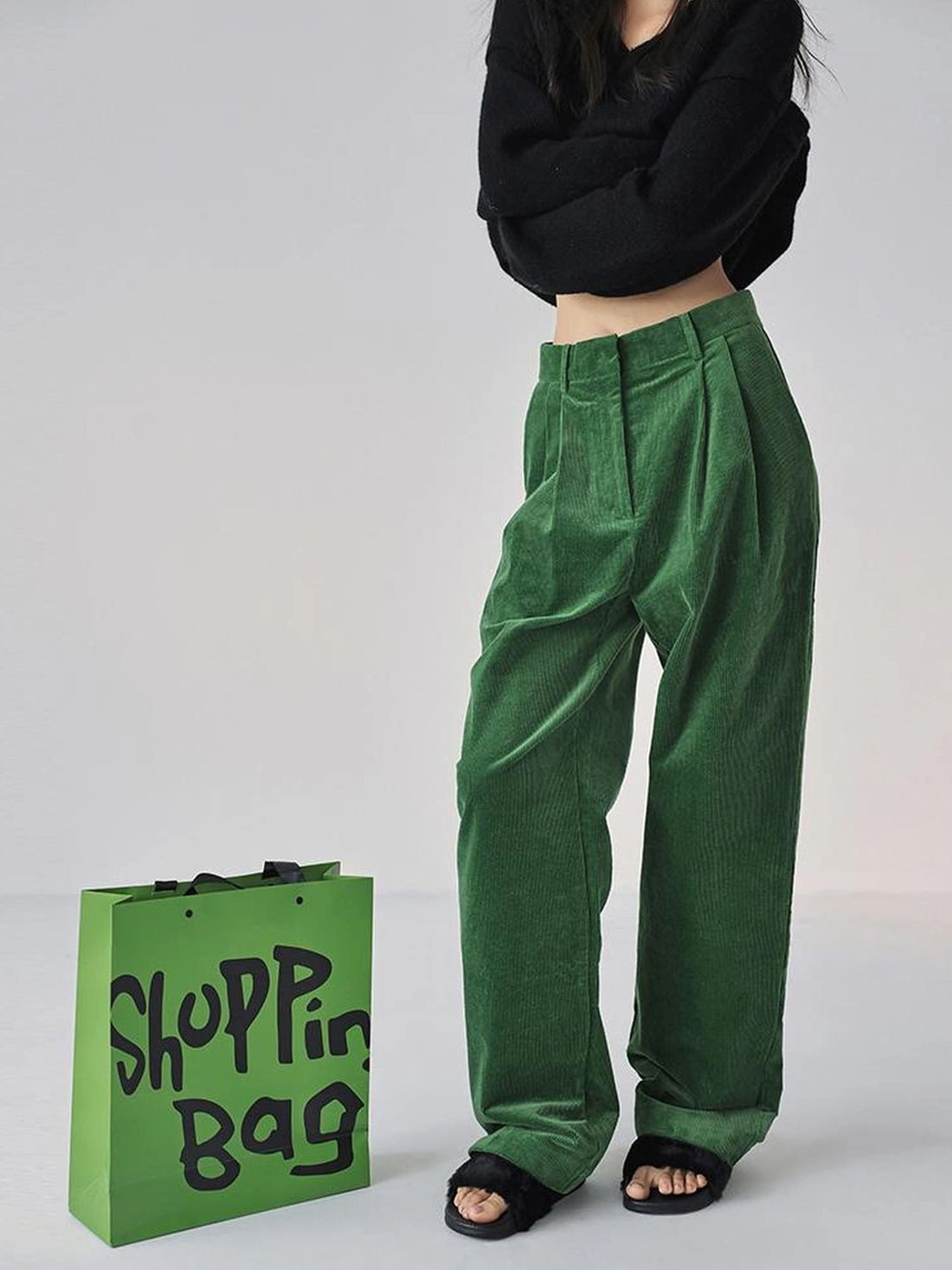 FU FRESH UP Fall Winter Striped Corduroy Wide Leg Trousers