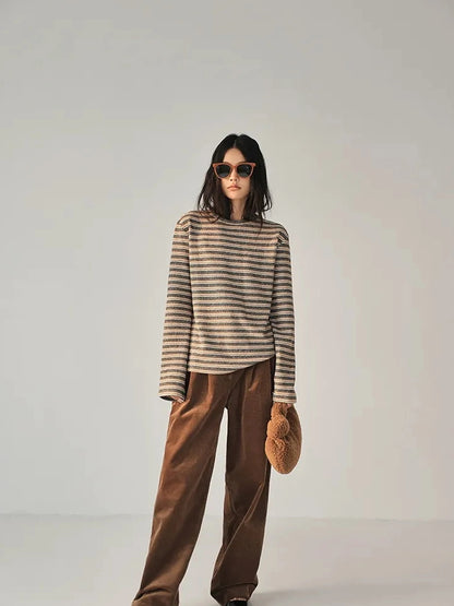 FU FRESH UP Fall Winter Striped Corduroy Wide Leg Trousers