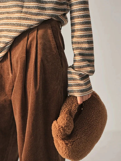 FU FRESH UP Fall Winter Striped Corduroy Wide Leg Trousers