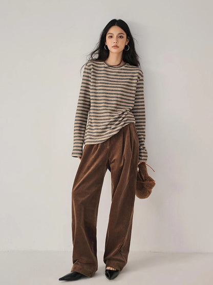 FU FRESH UP Fall Winter Striped Corduroy Wide Leg Trousers