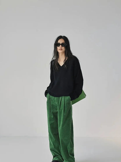 FU FRESH UP Fall Winter Striped Corduroy Wide Leg Trousers