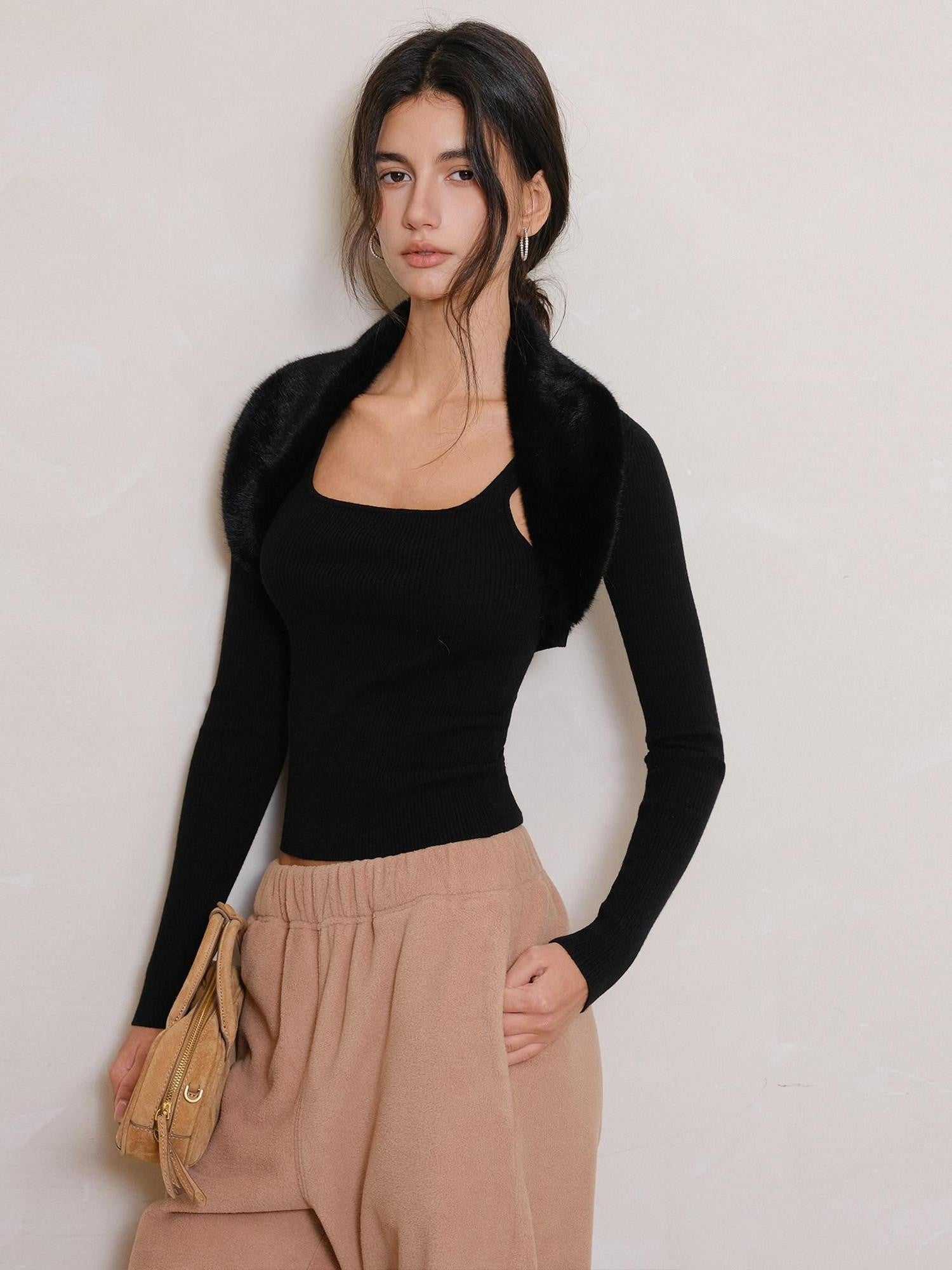 FU FRESH UP Faux Fur Collar Detachable Square Neck Women&