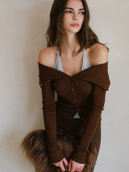 FU FRESH UP Fine Wool Off Shoulder Knit Two Piece Set