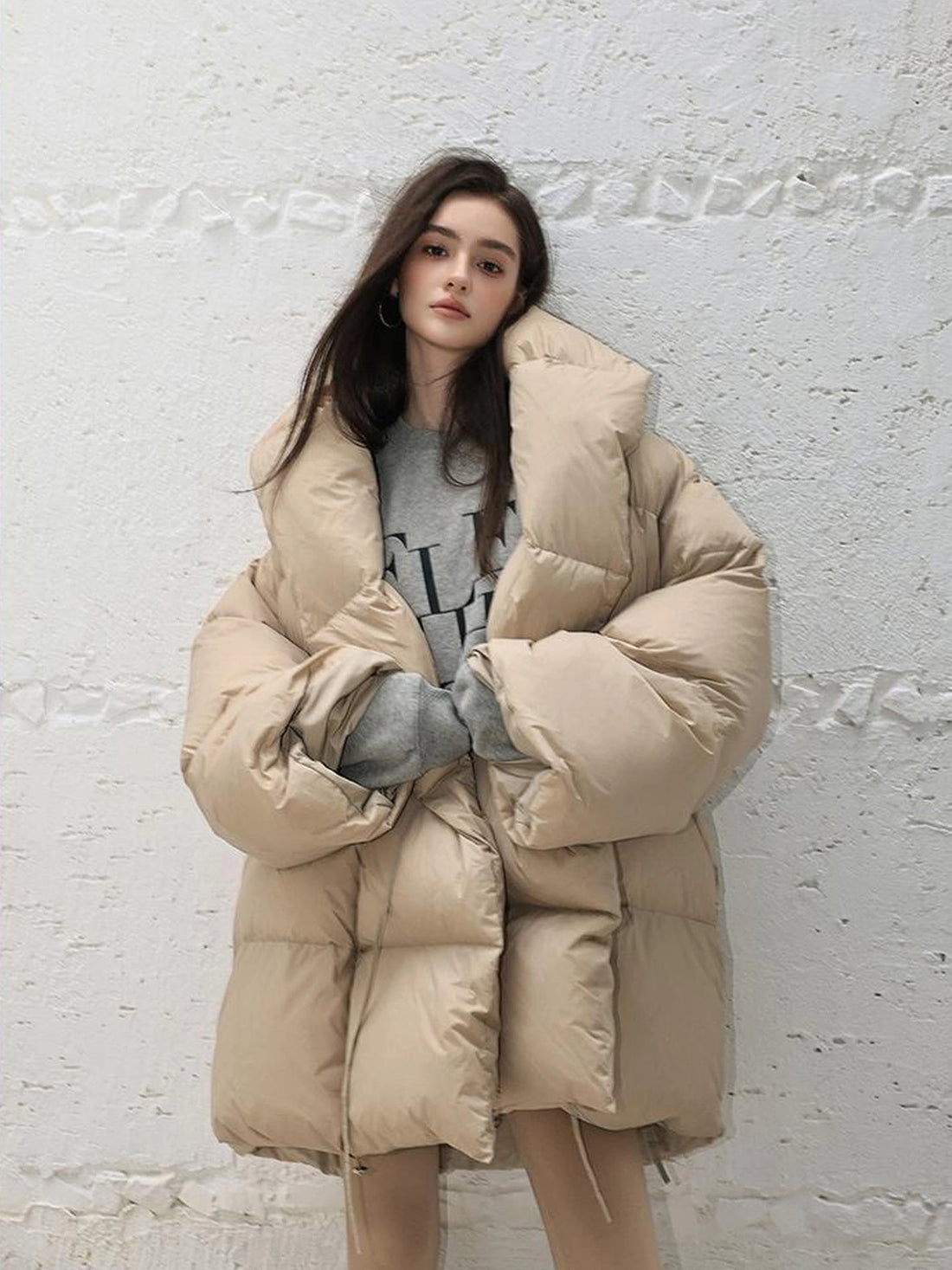 FU FRESH UP Fluffy Cloud Puffer Down Coat With Waist Tie