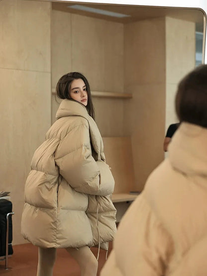 FU FRESH UP Fluffy Cloud Puffer Down Coat With Waist Tie