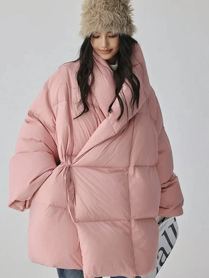 FU FRESH UP Fluffy Cloud Puffer Down Coat With Waist Tie