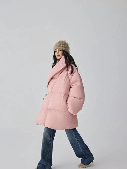 FU FRESH UP Fluffy Cloud Puffer Down Coat With Waist Tie