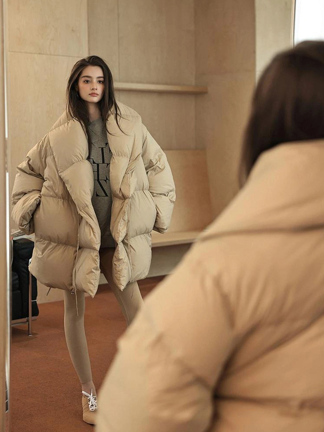 FU FRESH UP Fluffy Cloud Puffer Down Coat With Waist Tie