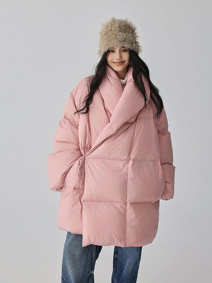 FU FRESH UP Fluffy Cloud Puffer Down Coat With Waist Tie