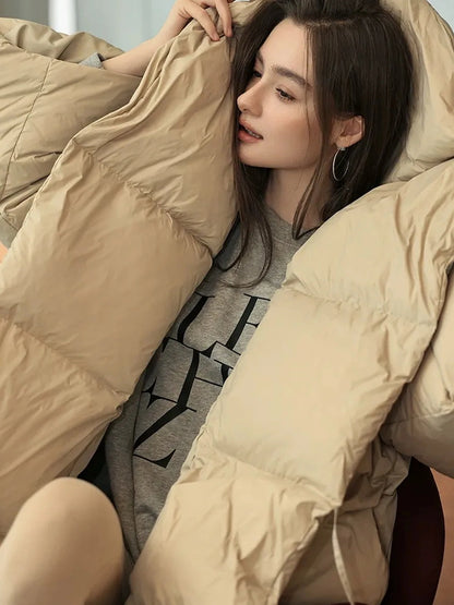 FU FRESH UP Fluffy Cloud Puffer Down Coat With Waist Tie