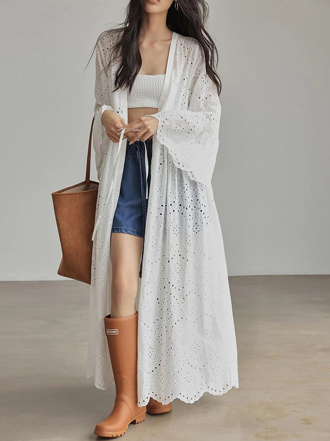 French Lace Embroidered Maxi Dress With Flared Sleeves