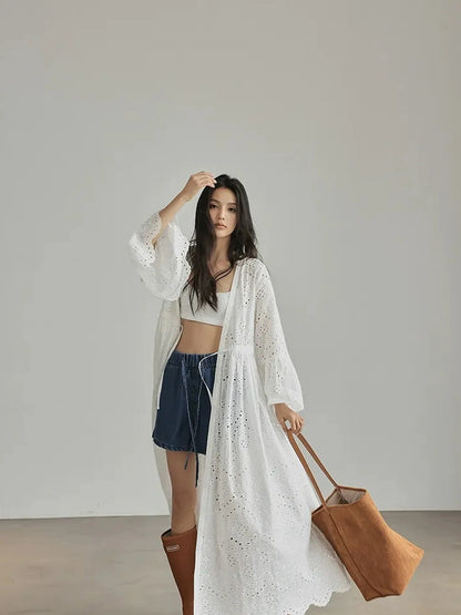 French Lace Embroidered Maxi Dress With Flared Sleeves