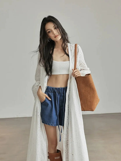 French Lace Embroidered Maxi Dress With Flared Sleeves