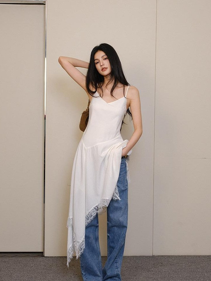 FU FRESH UP French Lace Spliced Irregular Hem Women&
