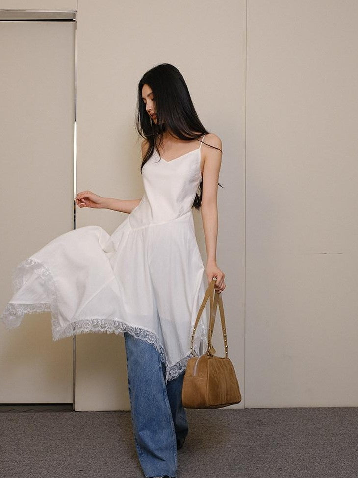 FU FRESH UP French Lace Spliced Irregular Hem Women&