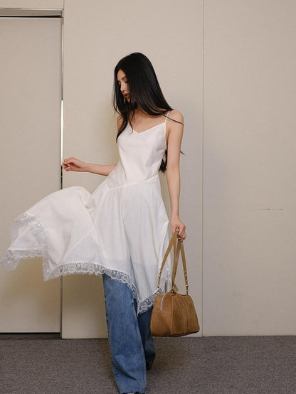 FU FRESH UP French Lace Spliced Irregular Hem Women&