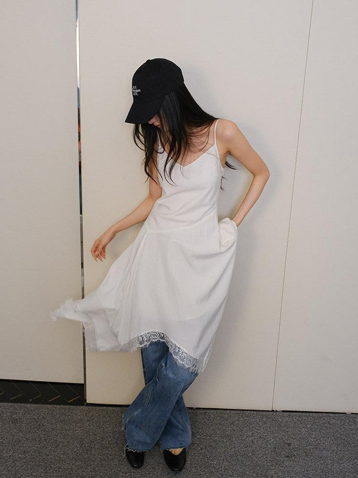 FU FRESH UP French Lace Spliced Irregular Hem Women&