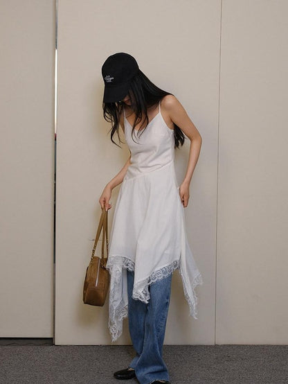 FU FRESH UP French Lace Spliced Irregular Hem Women&