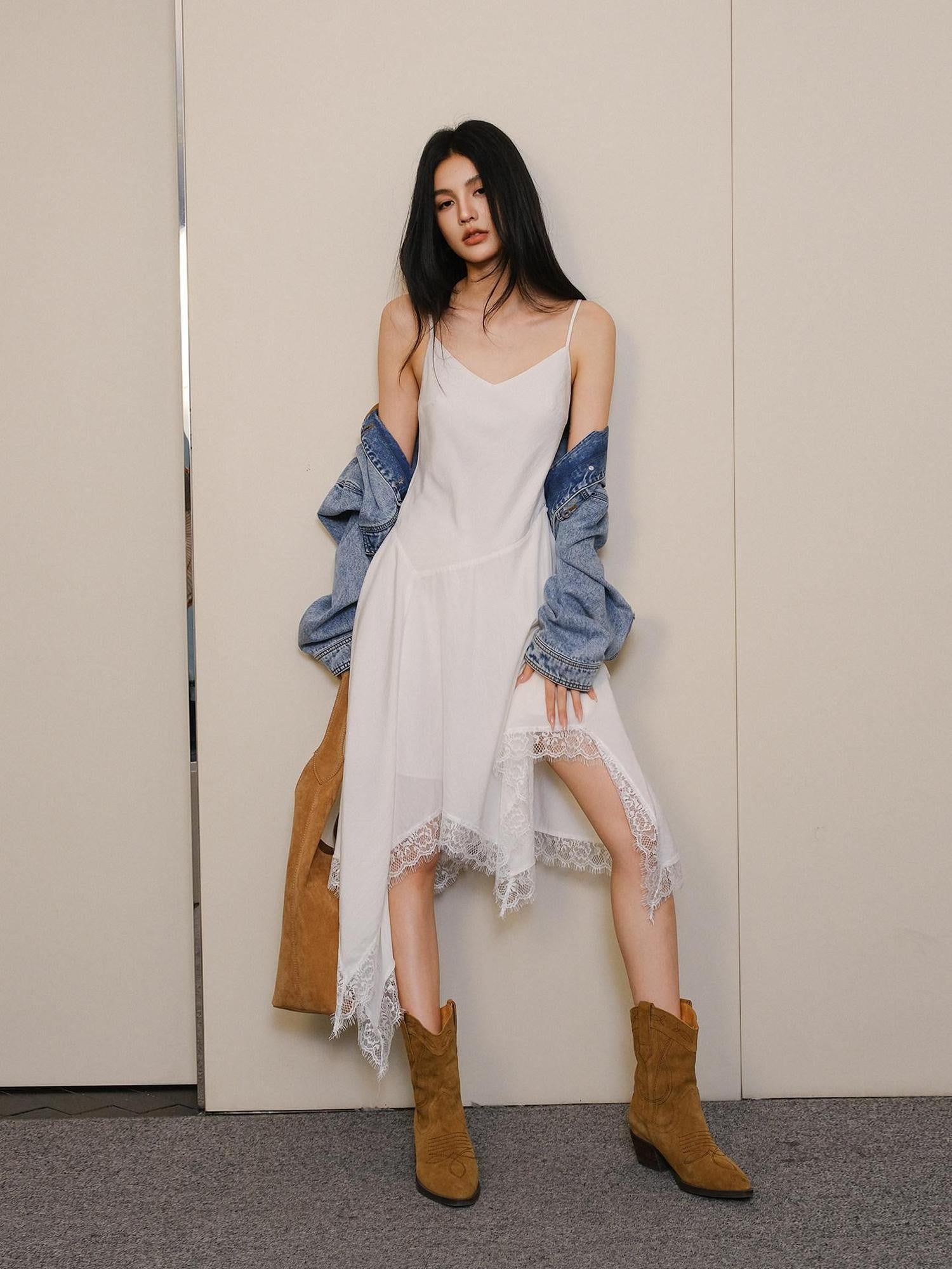 FU FRESH UP French Lace Spliced Irregular Hem Women&