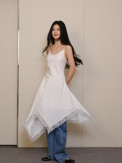 FU FRESH UP French Lace Spliced Irregular Hem Women&