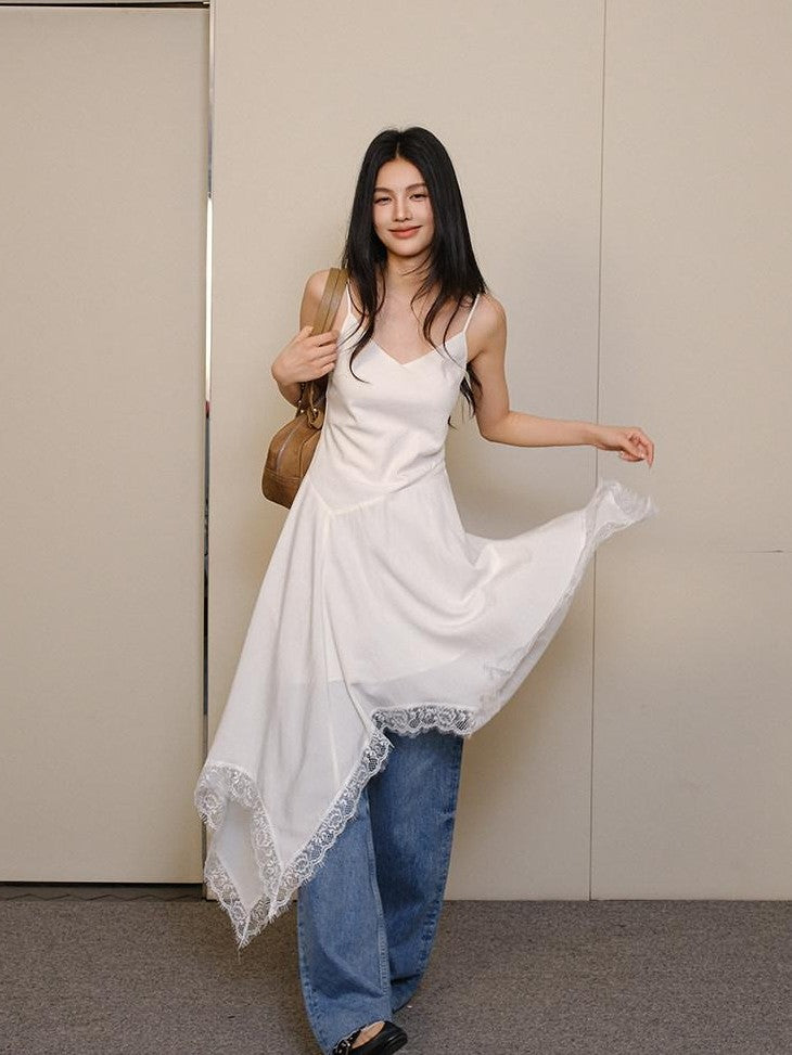 FU FRESH UP French Lace Spliced Irregular Hem Women&