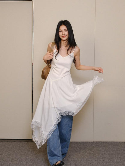 FU FRESH UP French Lace Spliced Irregular Hem Women&