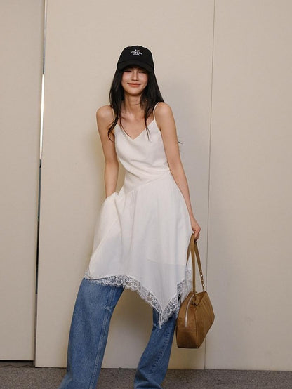 FU FRESH UP French Lace Spliced Irregular Hem Women&