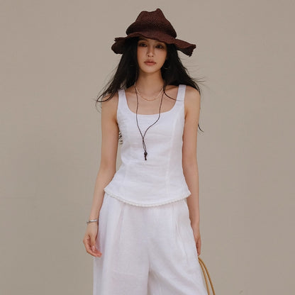 FU_FRESH_UP_French_Lace_Trim_Linen_Camisole_And_Wide_Leg_Pants_Set_MISSTT