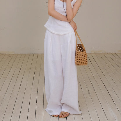 FU_FRESH_UP_French_Lace_Trim_Linen_Camisole_And_Wide_Leg_Pants_Set_MISSTT
