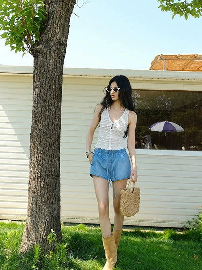 FU FRESH UP French Lace Trim V-neck Camisole