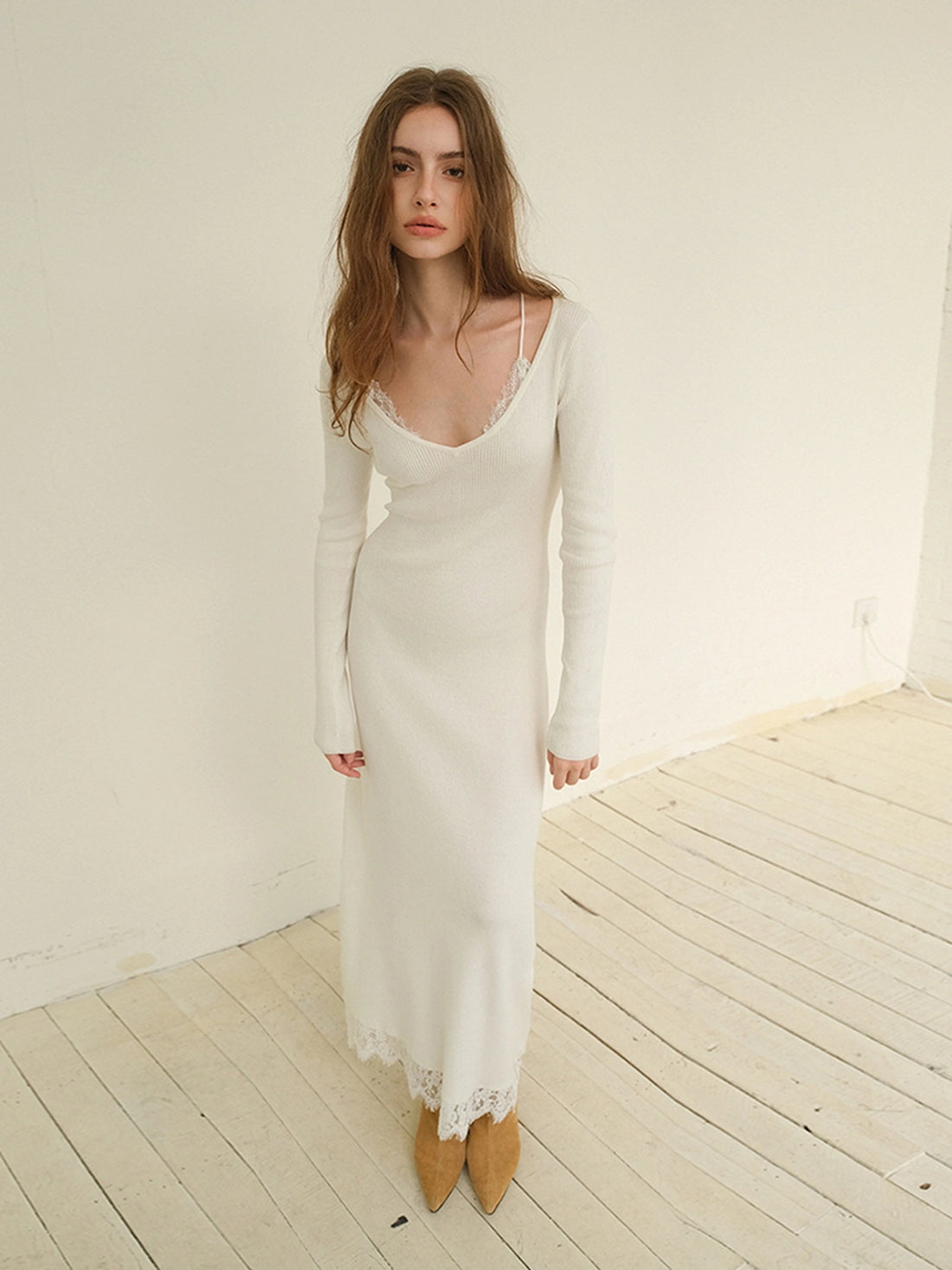 FU FRESH UP French Lace Trimmed Knit Slip Dress
