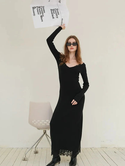 FU FRESH UP French Lace Trimmed Knit Slip Dress