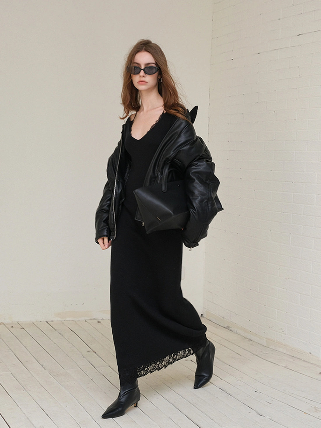 FU FRESH UP French Lace Trimmed Knit Slip Dress