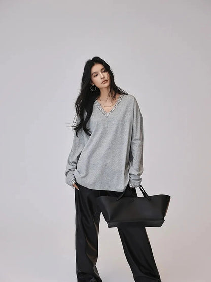 FU FRESH UP French Lace V-Neck T-Shirt