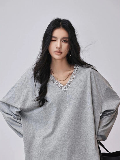 FU FRESH UP French Lace V-Neck T-Shirt