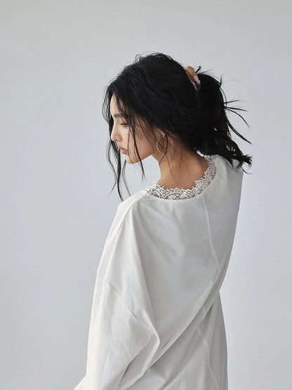 FU FRESH UP French Lace V-Neck T-Shirt