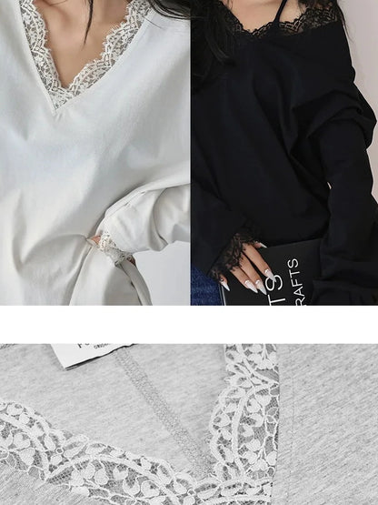 FU FRESH UP French Lace V-Neck T-Shirt