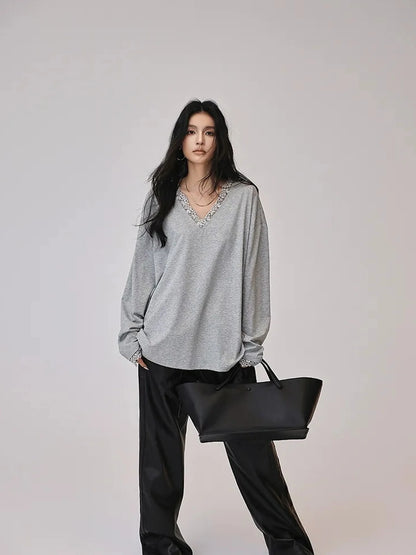 FU FRESH UP French Lace V-Neck T-Shirt