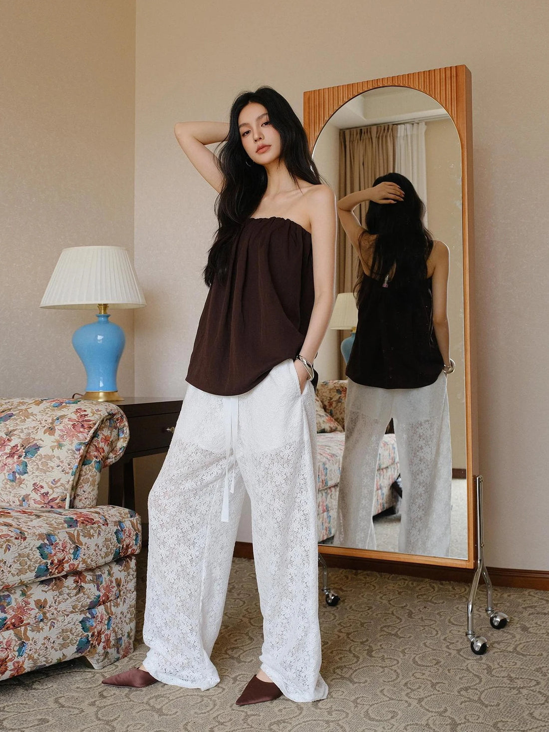 FU FRESH UP French Lace Wide Leg Trousers