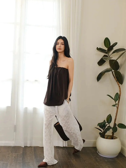 FU FRESH UP French Lace Wide Leg Trousers