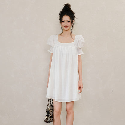 FU_FRESH_UP_French_Puff_Sleeve_Square_Neck_A_Line_Women&