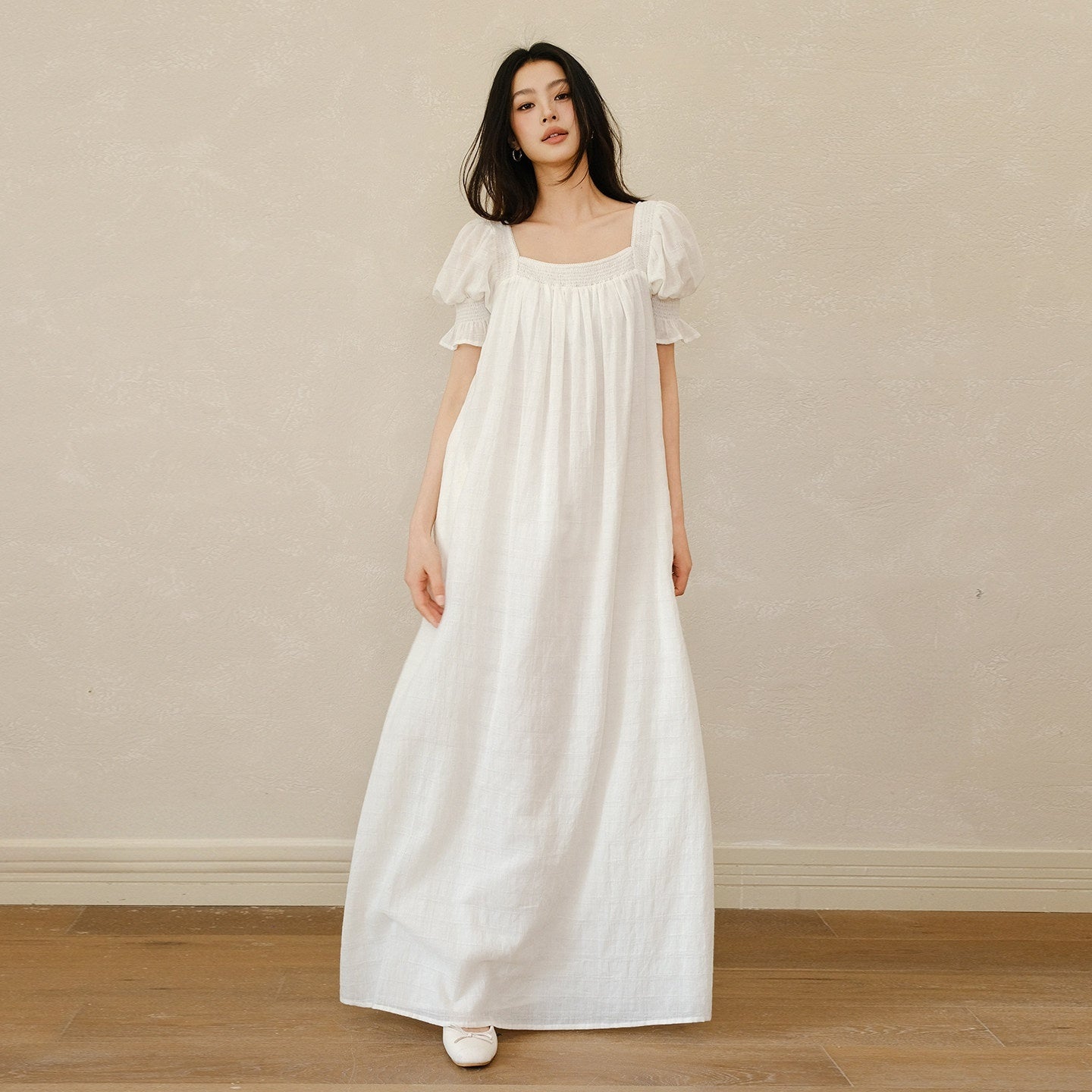 FU_FRESH_UP_French_Puff_Sleeve_Square_Neck_A_Line_Women&