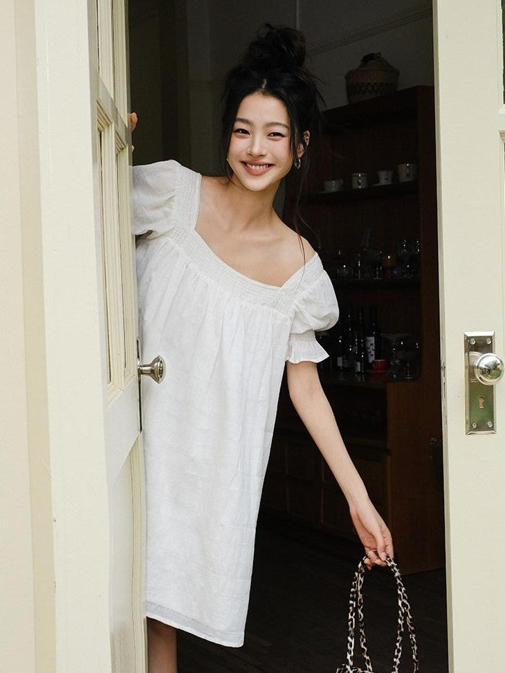 FU FRESH UP French Puff Sleeve Square Neck A Line Women&
