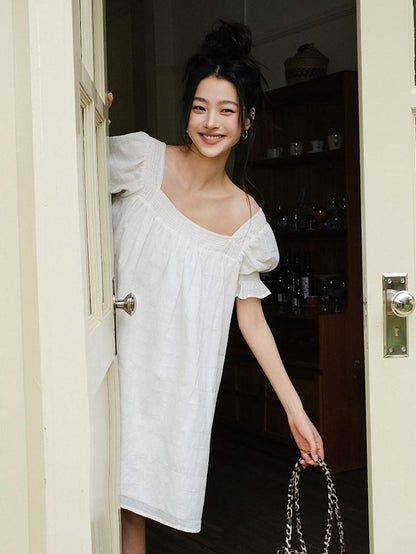 FU FRESH UP French Puff Sleeve Square Neck A Line Women&