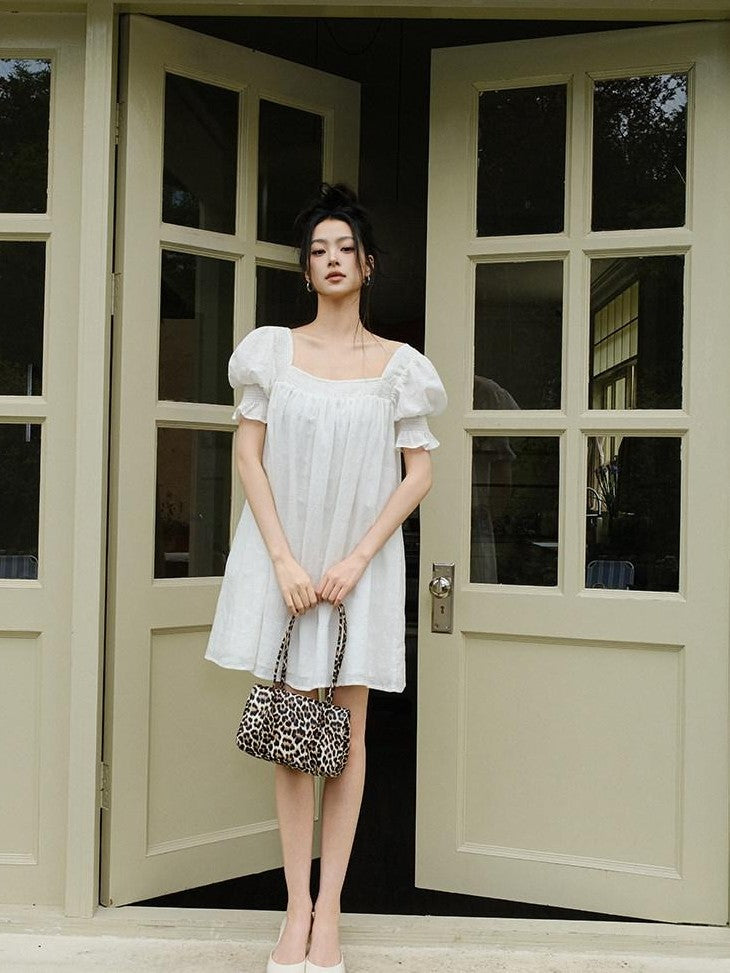 FU FRESH UP French Puff Sleeve Square Neck A Line Women&